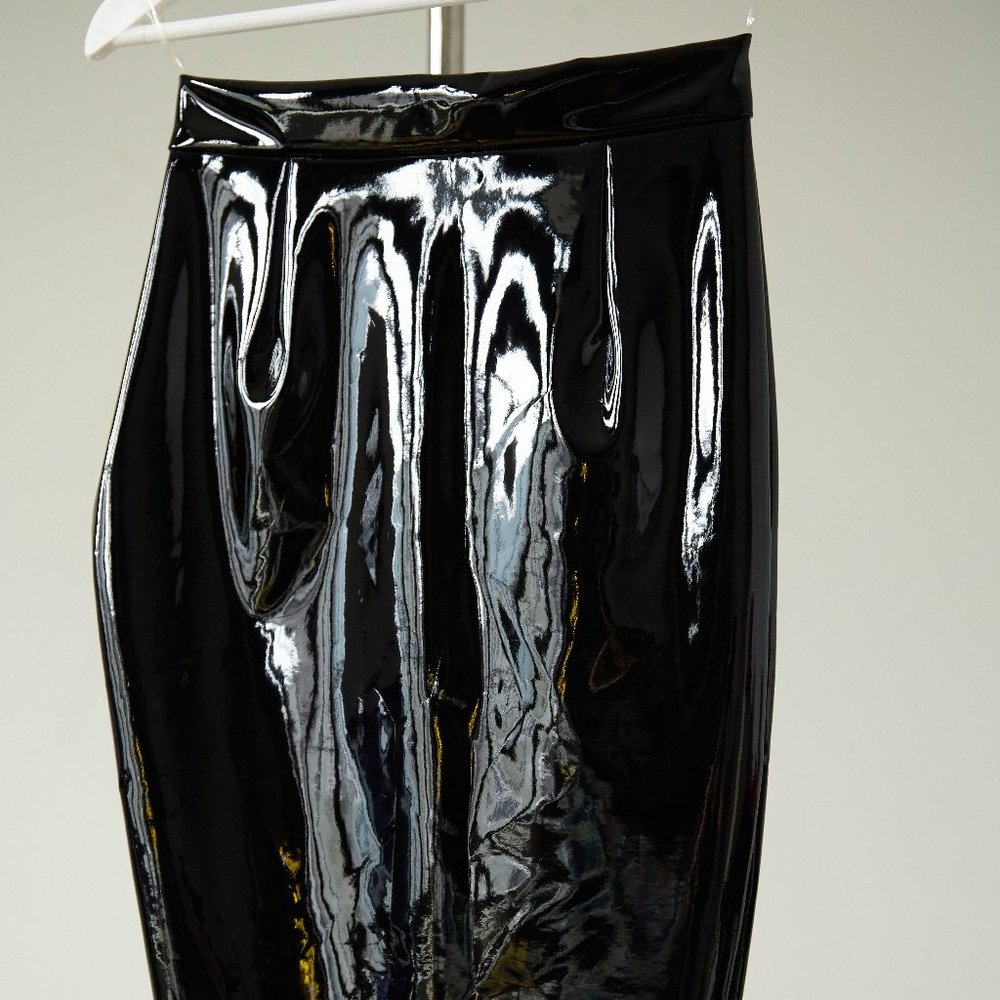Meshki black vinyl pencil skirt